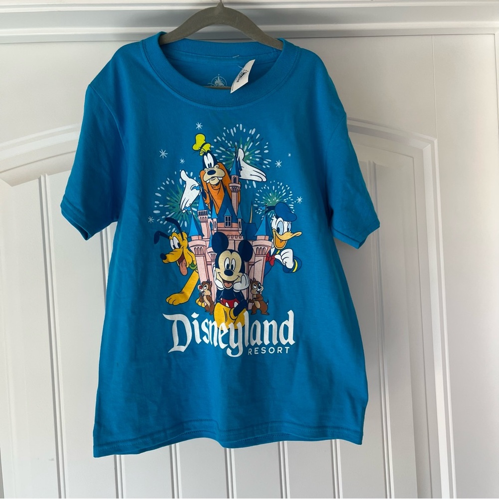 NWT Disneyland Resort Kids' Blue Graphic Tee Youth Size Small Goofy Pluto Mickey